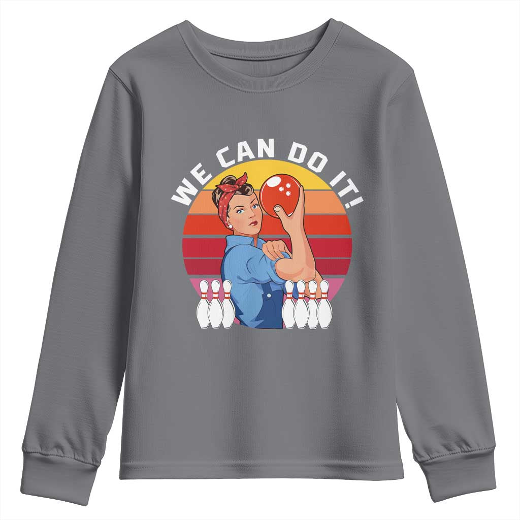 Feminist Bowling Youth Sweatshirt We Can Do It TS12 Charcoal Print Your Wear