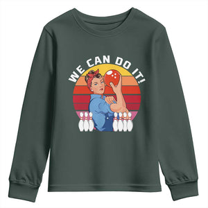 Feminist Bowling Youth Sweatshirt We Can Do It TS12 Dark Forest Green Print Your Wear