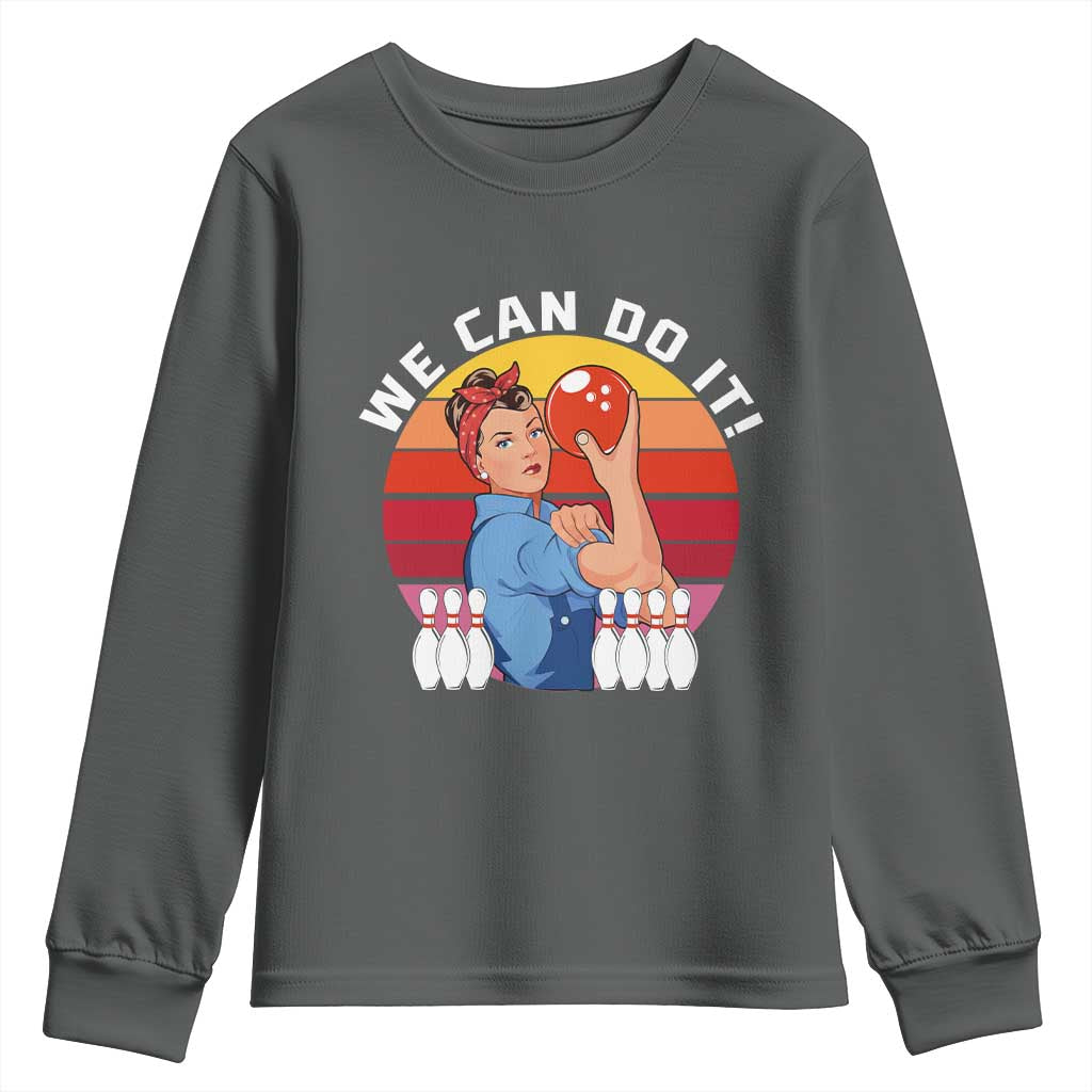 Feminist Bowling Youth Sweatshirt We Can Do It TS12 Dark Heather Print Your Wear