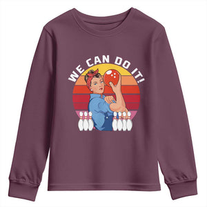 Feminist Bowling Youth Sweatshirt We Can Do It TS12 Maroon Print Your Wear