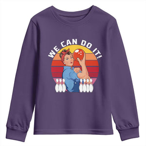 Feminist Bowling Youth Sweatshirt We Can Do It TS12 Purple Print Your Wear