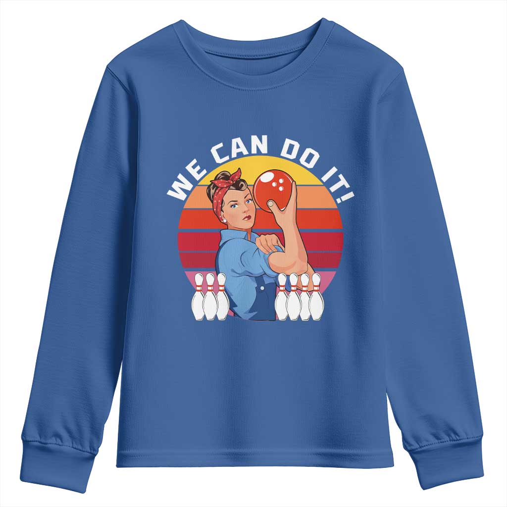 Feminist Bowling Youth Sweatshirt We Can Do It TS12 Royal Blue Print Your Wear