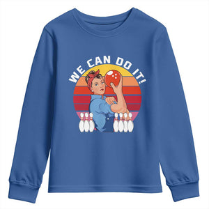 Feminist Bowling Youth Sweatshirt We Can Do It TS12 Royal Blue Print Your Wear