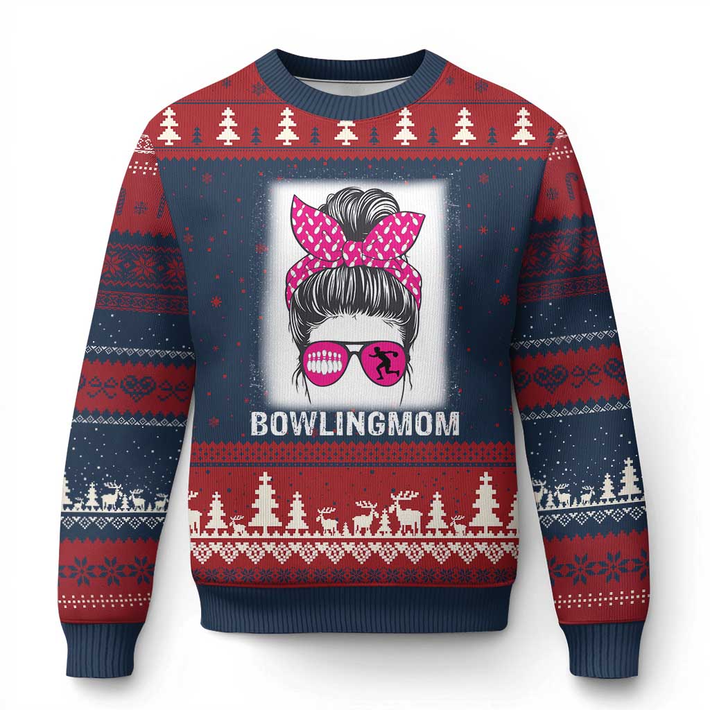 Bowling Mom Life Ugly Christmas Sweater Funny Bowler Gift TS12 Navy Red Print Your Wear