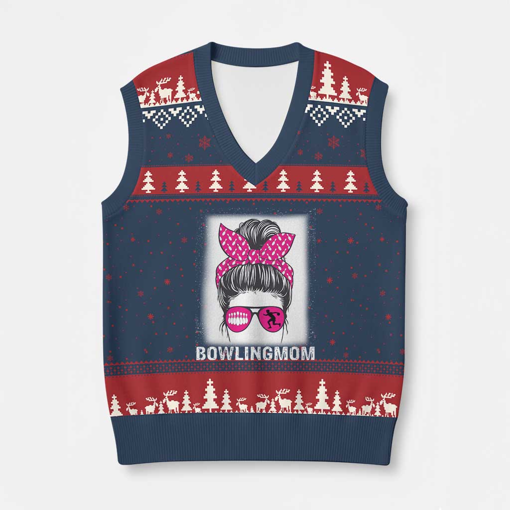 Bowling Mom Life V-Neck Knit Sweater Vest Funny Bowler Gift TS12 Navy Red Print Your Wear