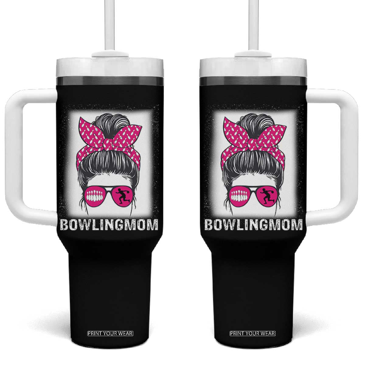 Bowling Mom Life Tumbler With Handle Funny Bowler Gift TS12 One Size: 40 oz Black Print Your Wear