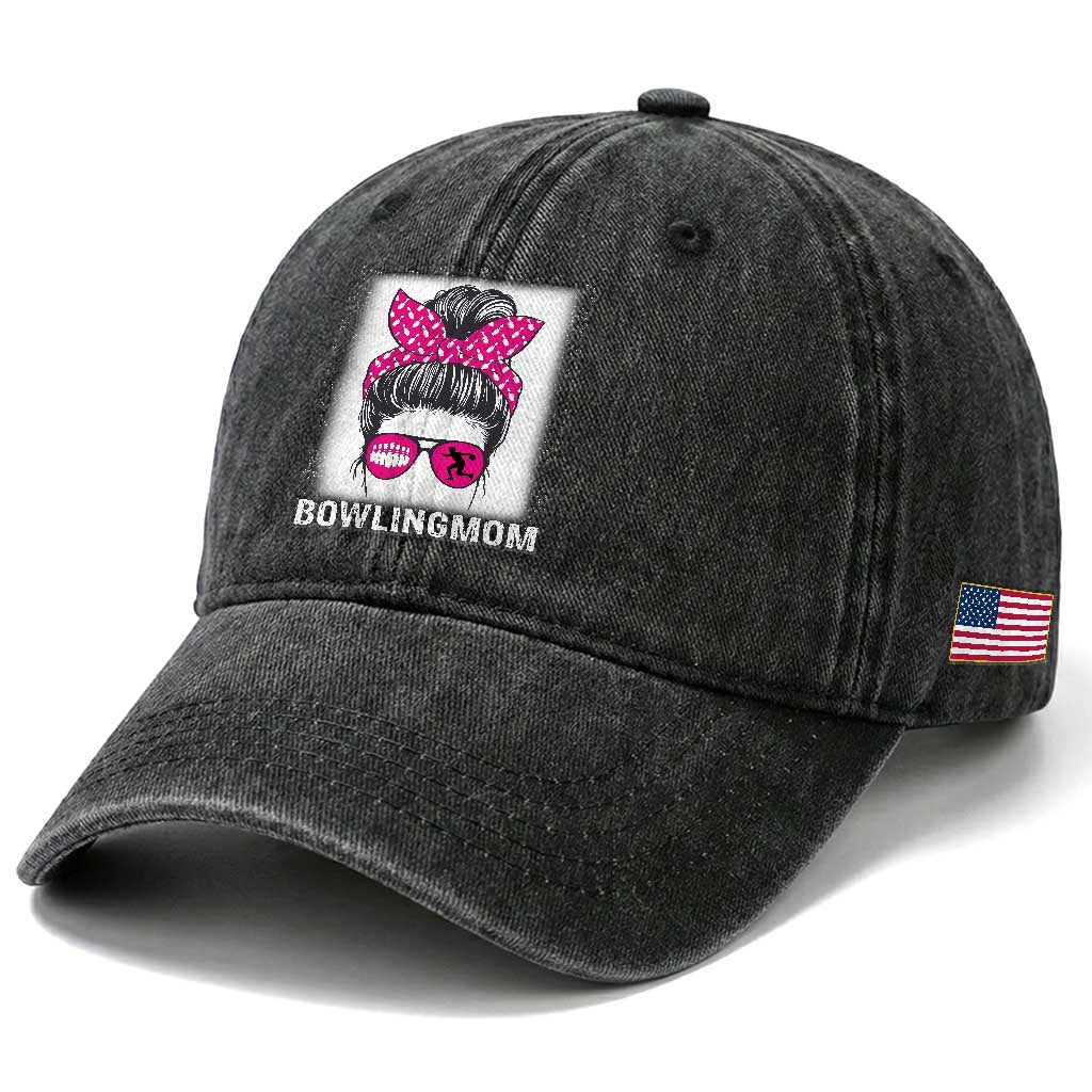 Bowling Mom Life Washed Cotton Baseball Cap Funny Bowler Gift TS12 Print Your Wear