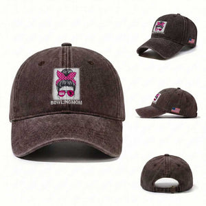 Bowling Mom Life Washed Cotton Baseball Cap Funny Bowler Gift TS12 Washed Cap Universal Fit Dark Brown Print Your Wear