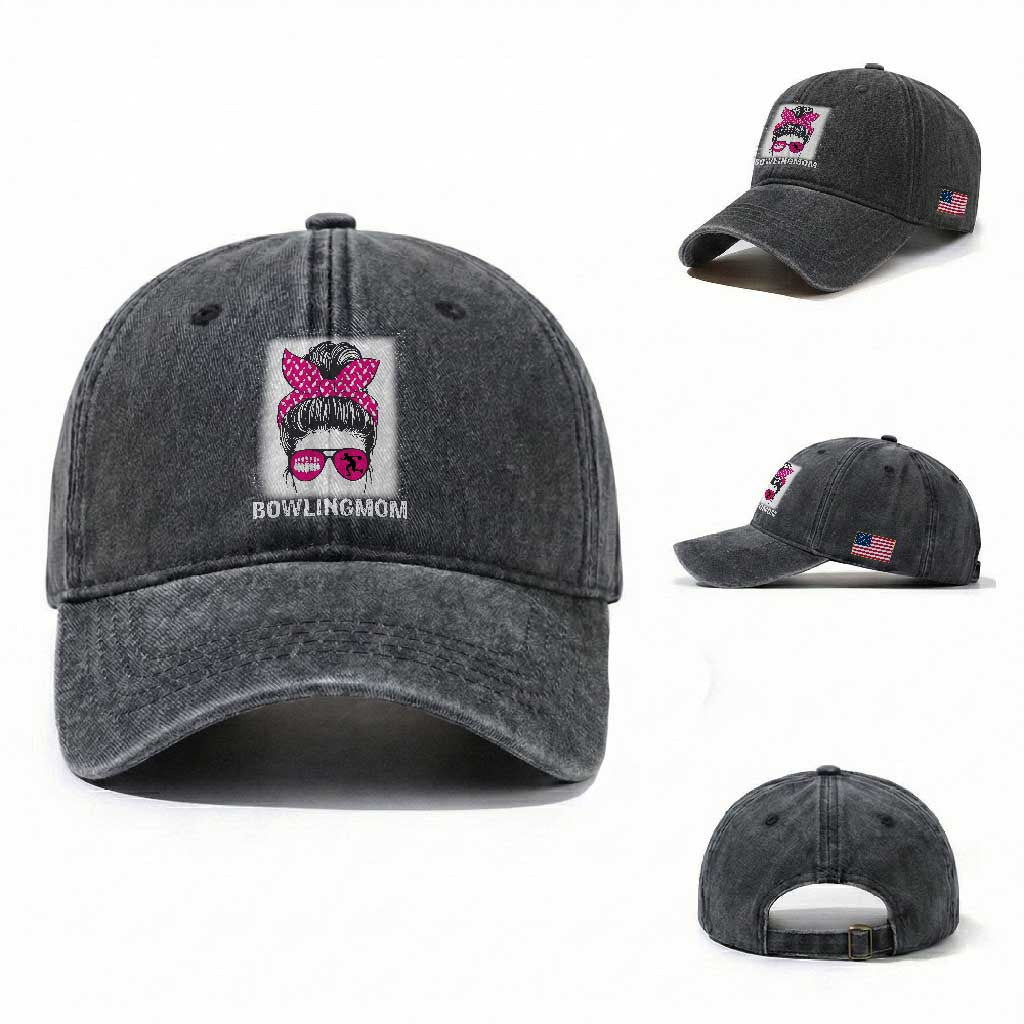 Bowling Mom Life Washed Cotton Baseball Cap Funny Bowler Gift TS12 Washed Cap Universal Fit Dark Gray Print Your Wear