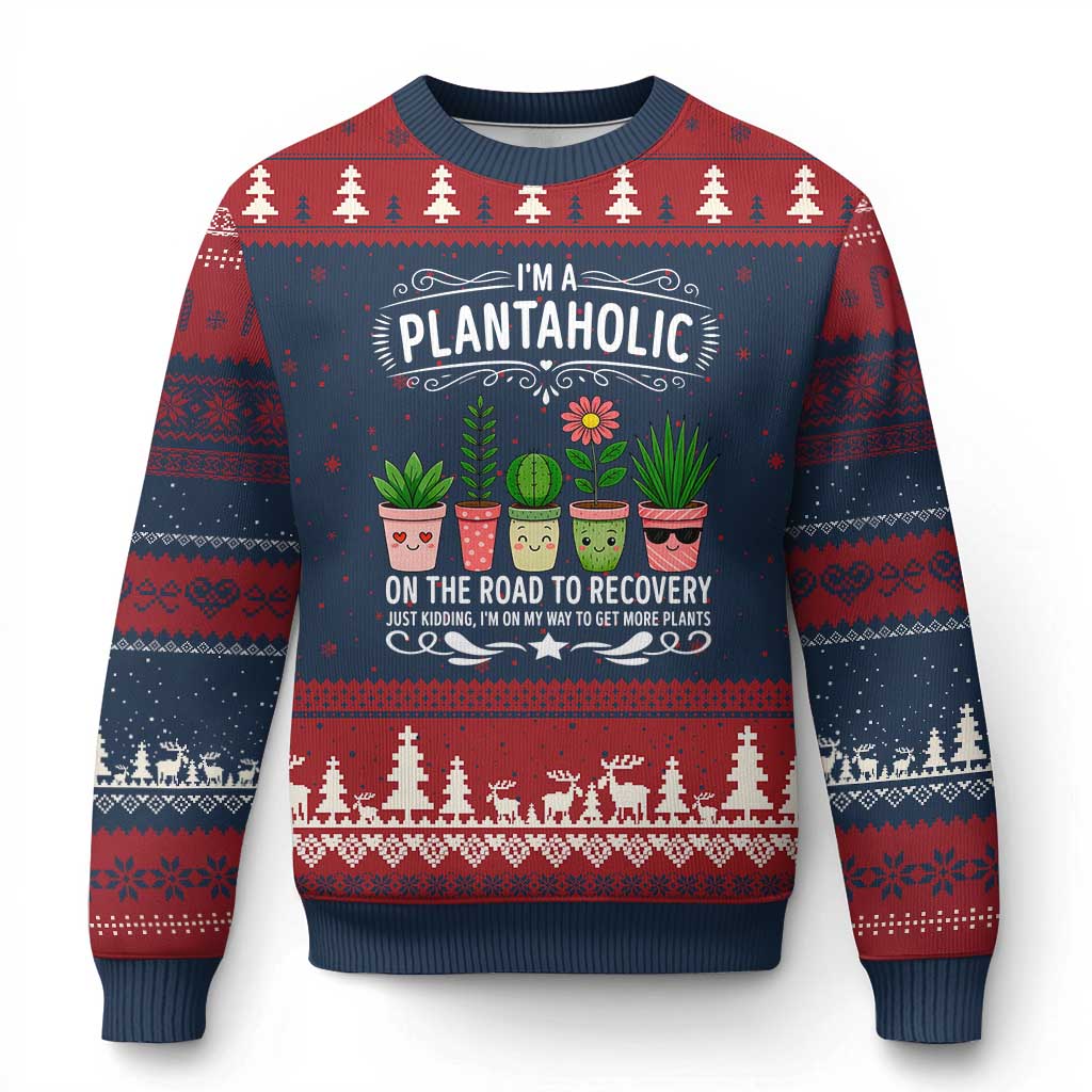 Funny Plantaholic Ugly Christmas Sweater Im On My Way To Get More Plants TS12 Navy Red Print Your Wear