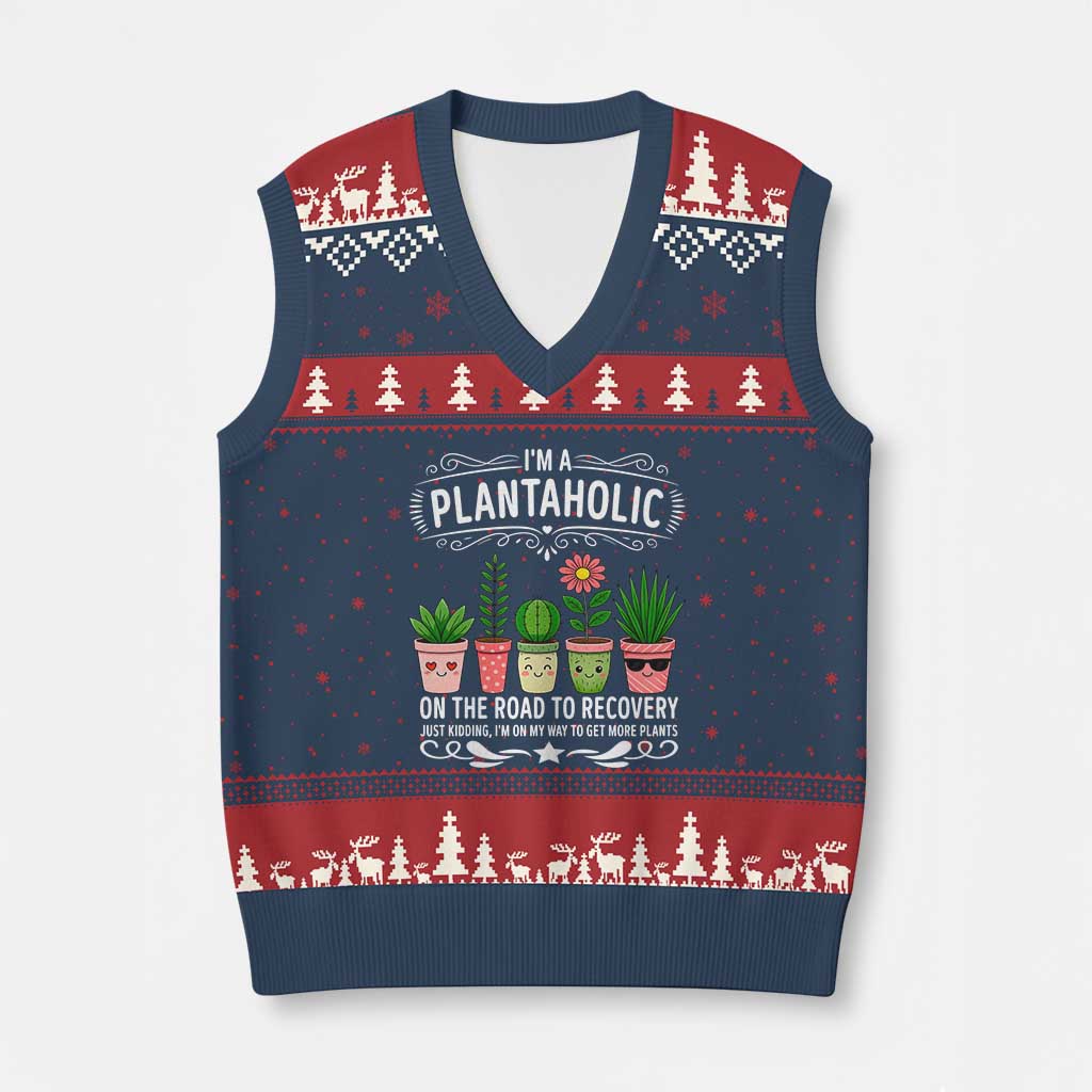 Funny Plantaholic V-Neck Knit Sweater Vest Im On My Way To Get More Plants TS12 Navy Red Print Your Wear