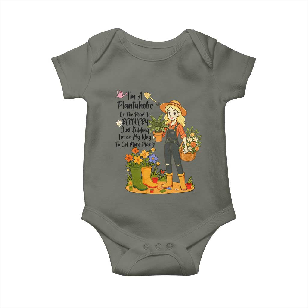 Plantaholic Baby Onesie Im On My Way To Get More Plants TS12 Military Green Print Your Wear