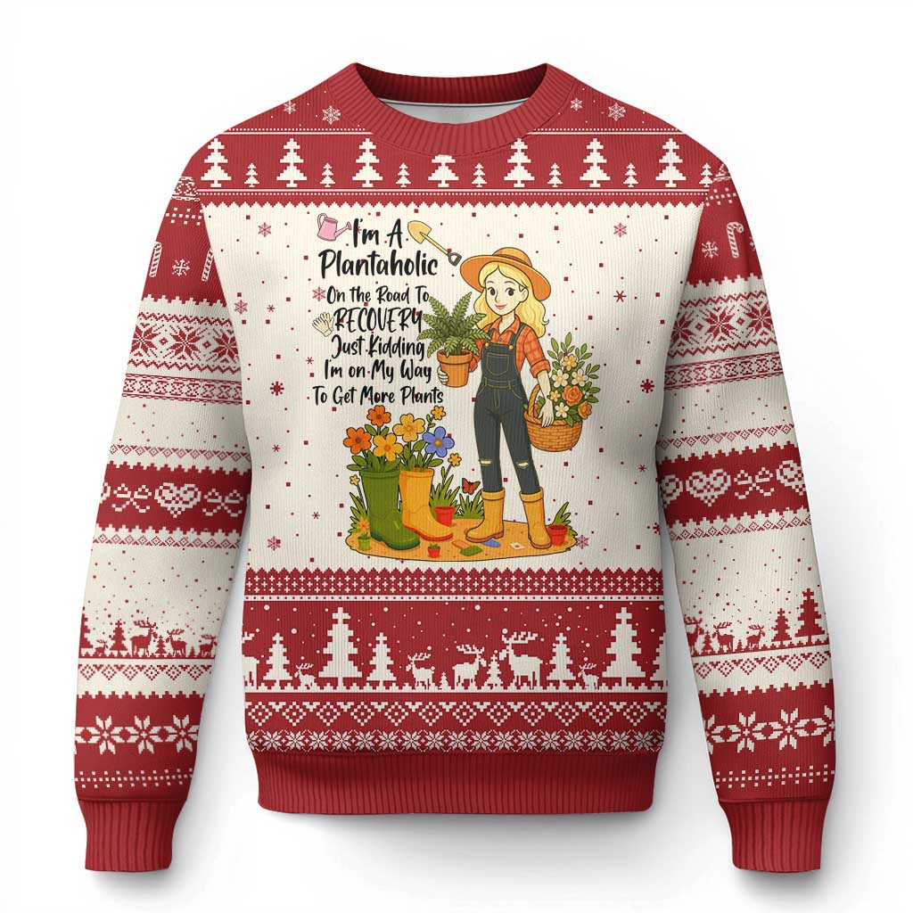 Plantaholic Ugly Christmas Sweater Im On My Way To Get More Plants TS12 Beige Red Print Your Wear
