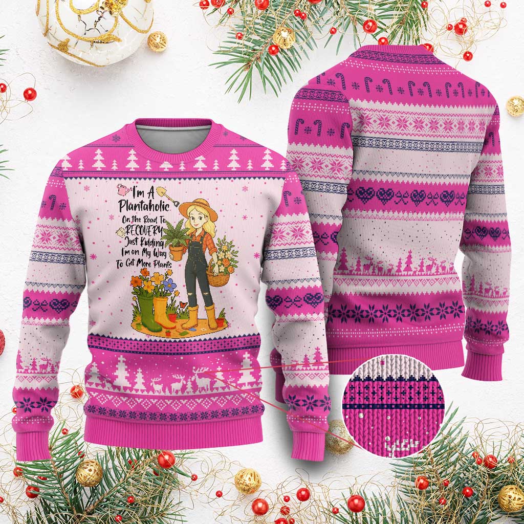 Plantaholic Ugly Christmas Sweater Im On My Way To Get More Plants TS12 Hot Pink Print Your Wear