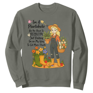 Plantaholic Sweatshirt Im On My Way To Get More Plants TS12 Military Green Print Your Wear