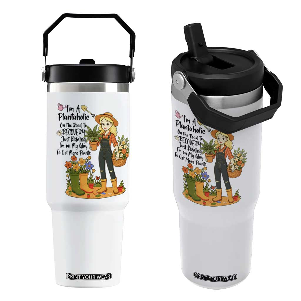Plantaholic Flip Straw Tumbler Im On My Way To Get More Plants TS12 One Size: 30 oz White Print Your Wear