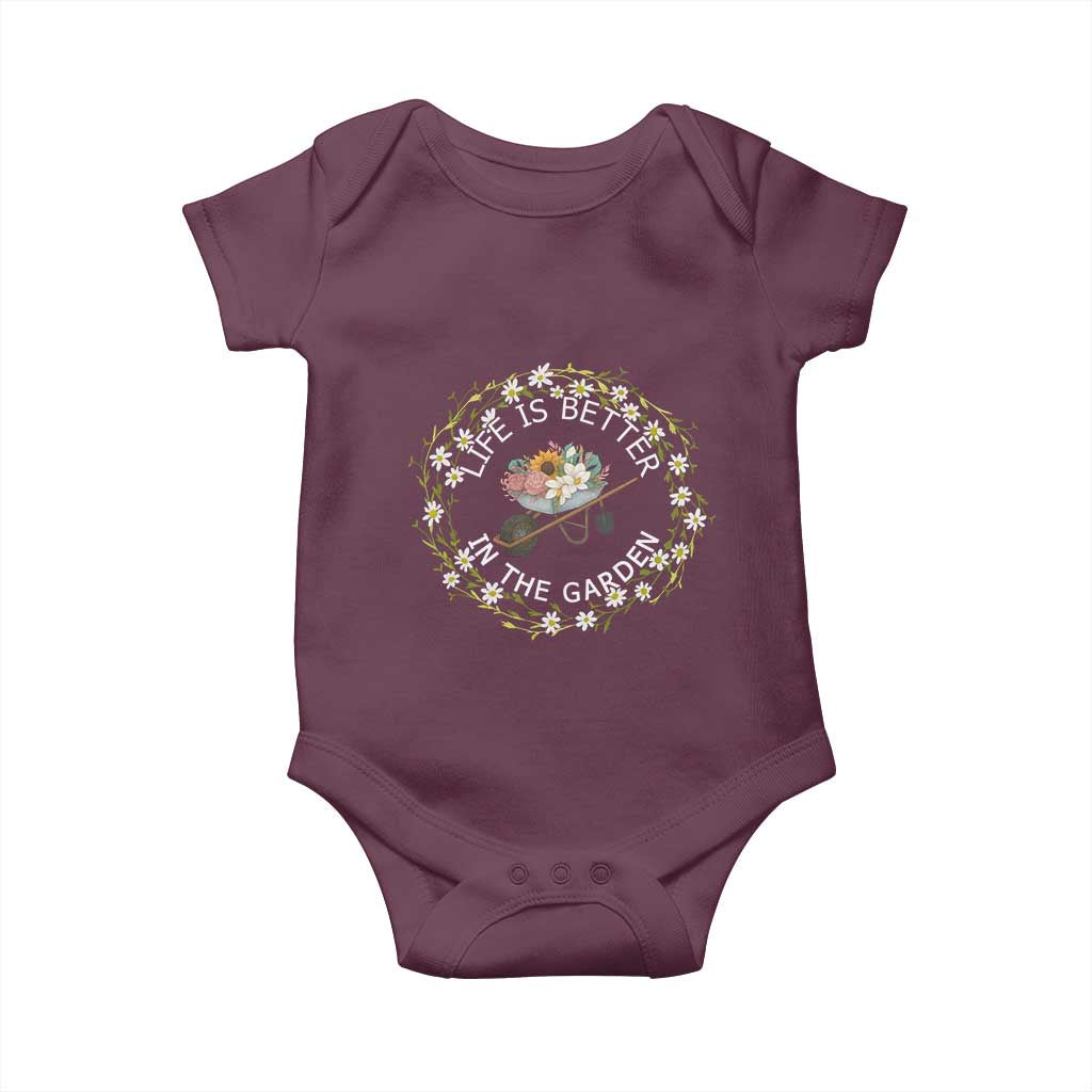 Gardening Lover Gift Baby Onesie Life Is Better In The Garden TS12 Maroon Print Your Wear