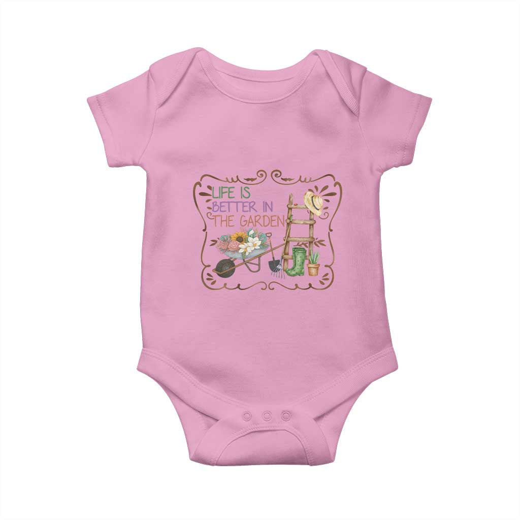 Life Is Better In The Garden Baby Onesie Funny Gardening Quote TS12 Light Pink Print Your Wear