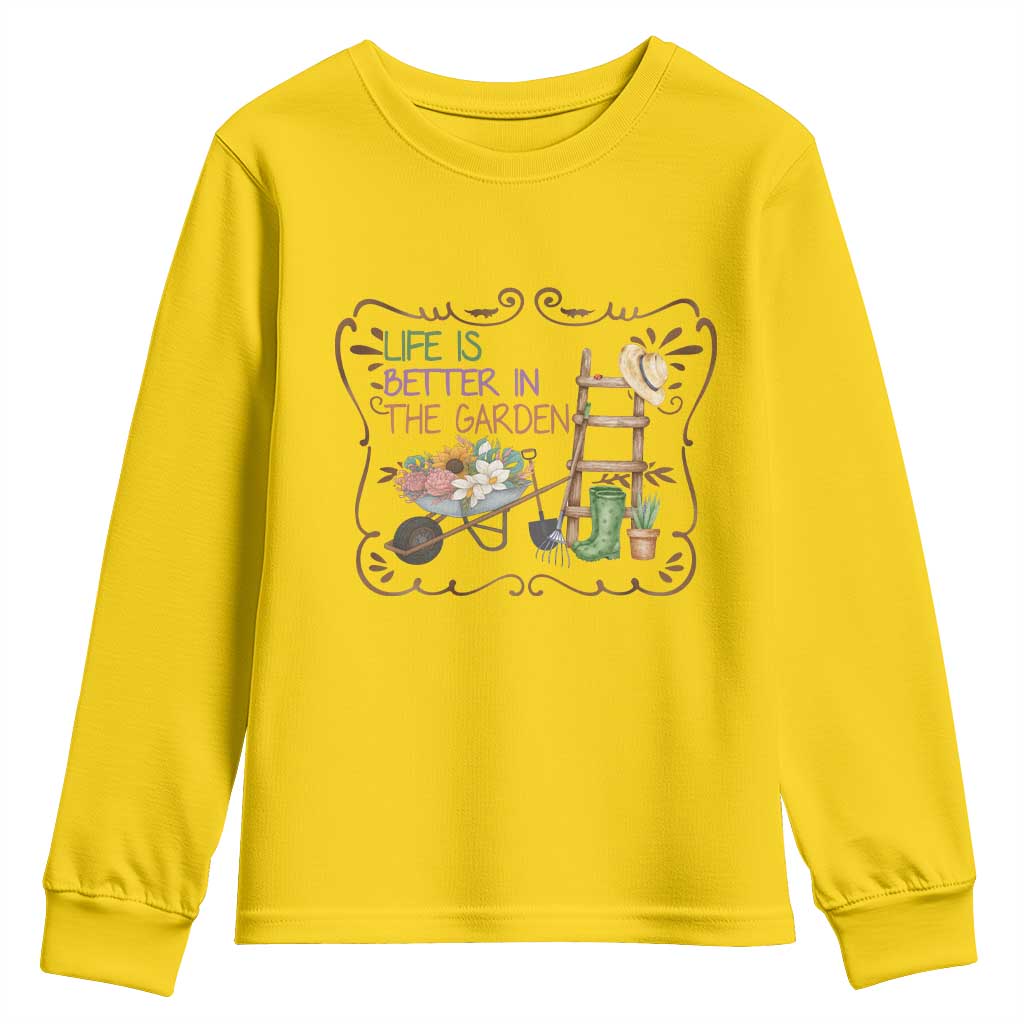 Life Is Better In The Garden Youth Sweatshirt Funny Gardening Quote TS12 Daisy Print Your Wear