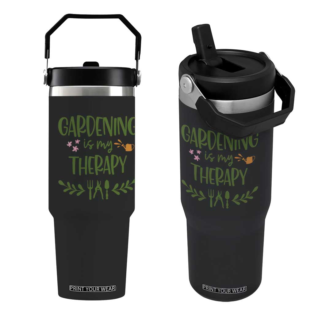 Gardening Is My Therapy Flip Straw Tumbler Funny Plant Lover TS12 One Size: 30 oz Black Print Your Wear