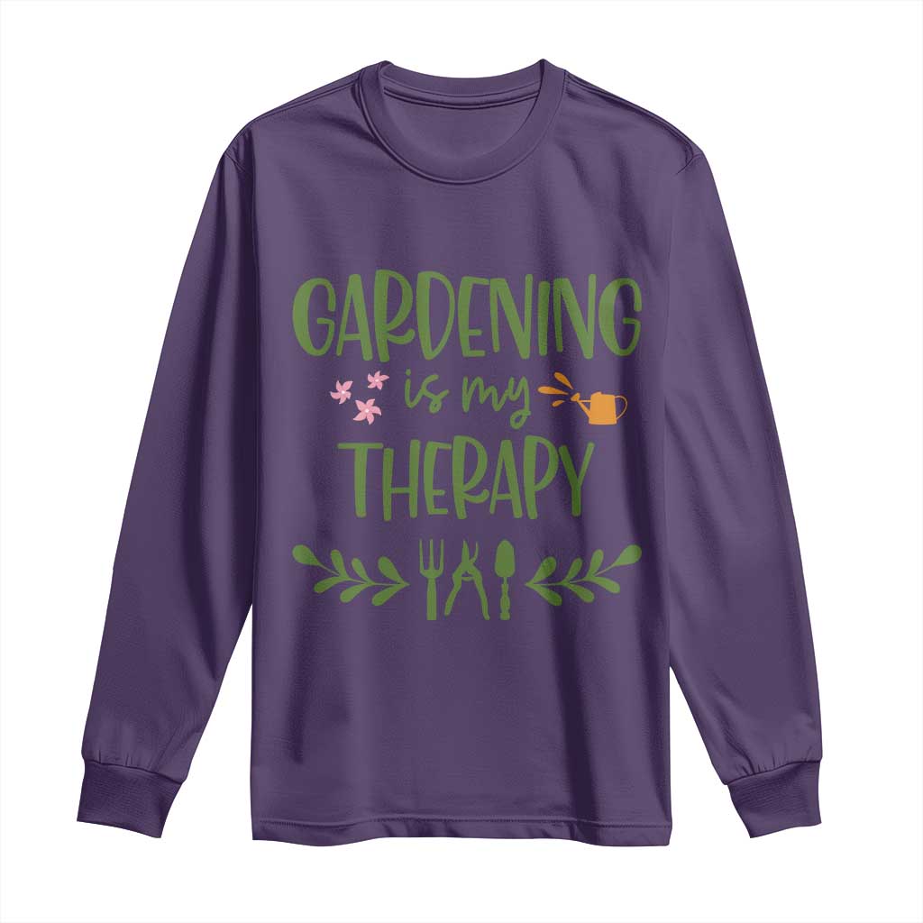 Gardening Is My Therapy Long Sleeve Shirt Funny Plant Lover TS12 Purple Print Your Wear