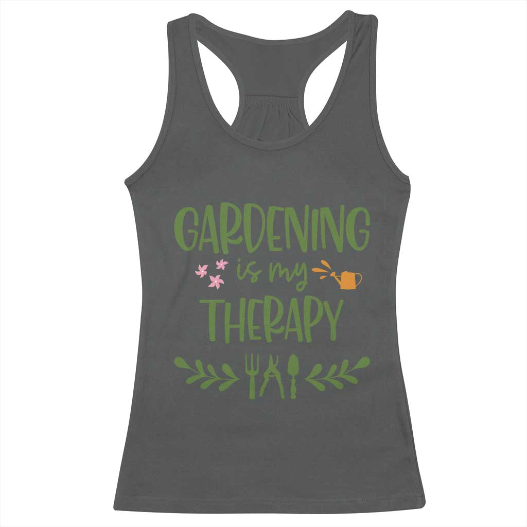 Gardening Is My Therapy Racerback Tank Top Funny Plant Lover TS12 Dark Heather Print Your Wear