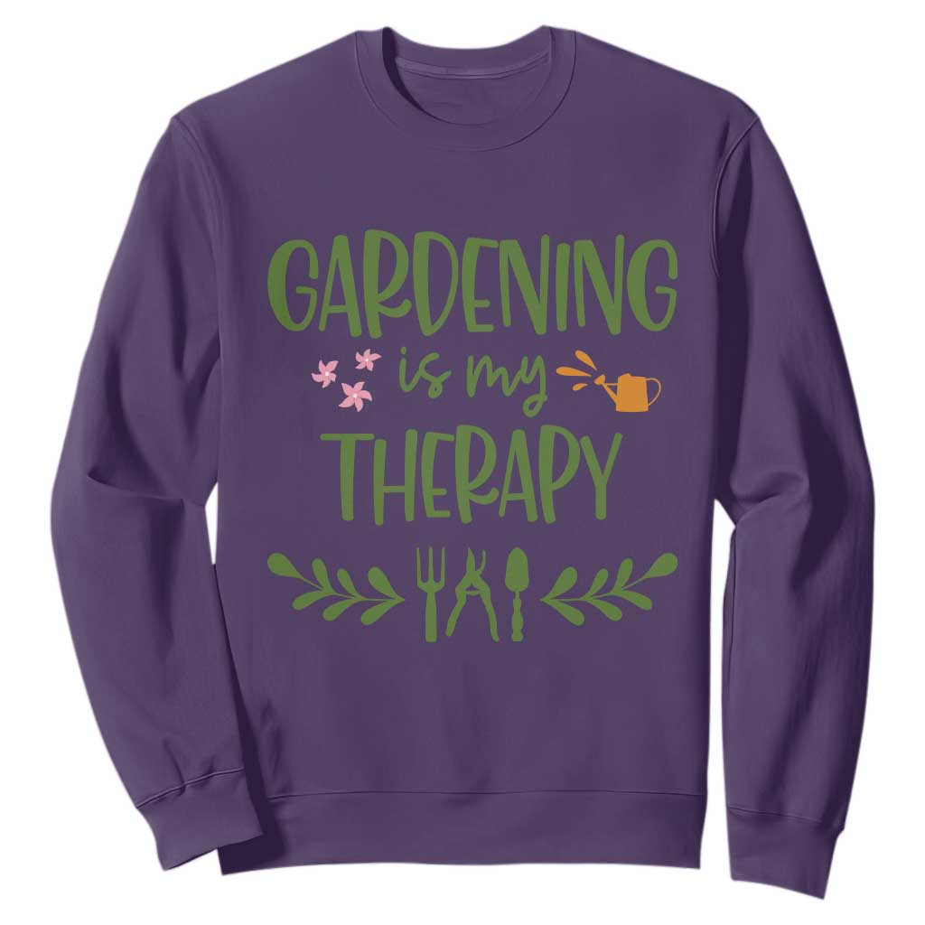 Gardening Is My Therapy Sweatshirt Funny Plant Lover TS12 Purple Print Your Wear