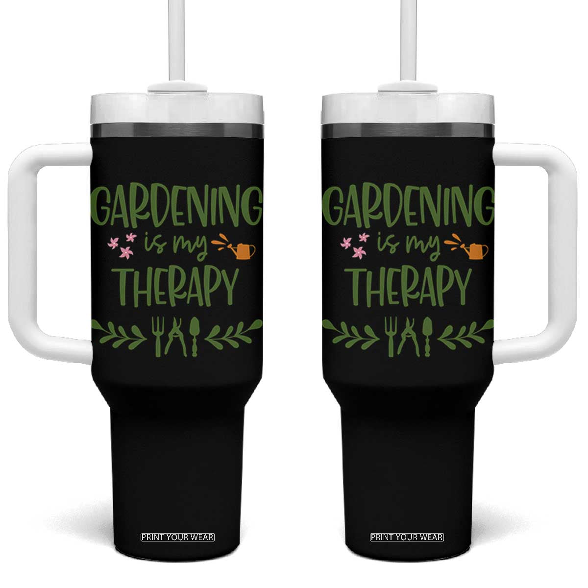 Gardening Is My Therapy Tumbler With Handle Funny Plant Lover TS12 One Size: 40 oz Black Print Your Wear
