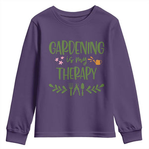 Gardening Is My Therapy Youth Sweatshirt Funny Plant Lover TS12 Purple Print Your Wear