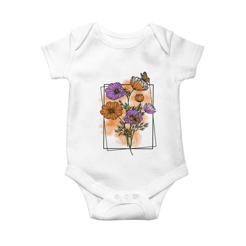 Monarch Butterfly Botanical Wildflowers Baby Onesie Vintage Watercolor Floral Nature Frame Gift TS12 White Print Your Wear