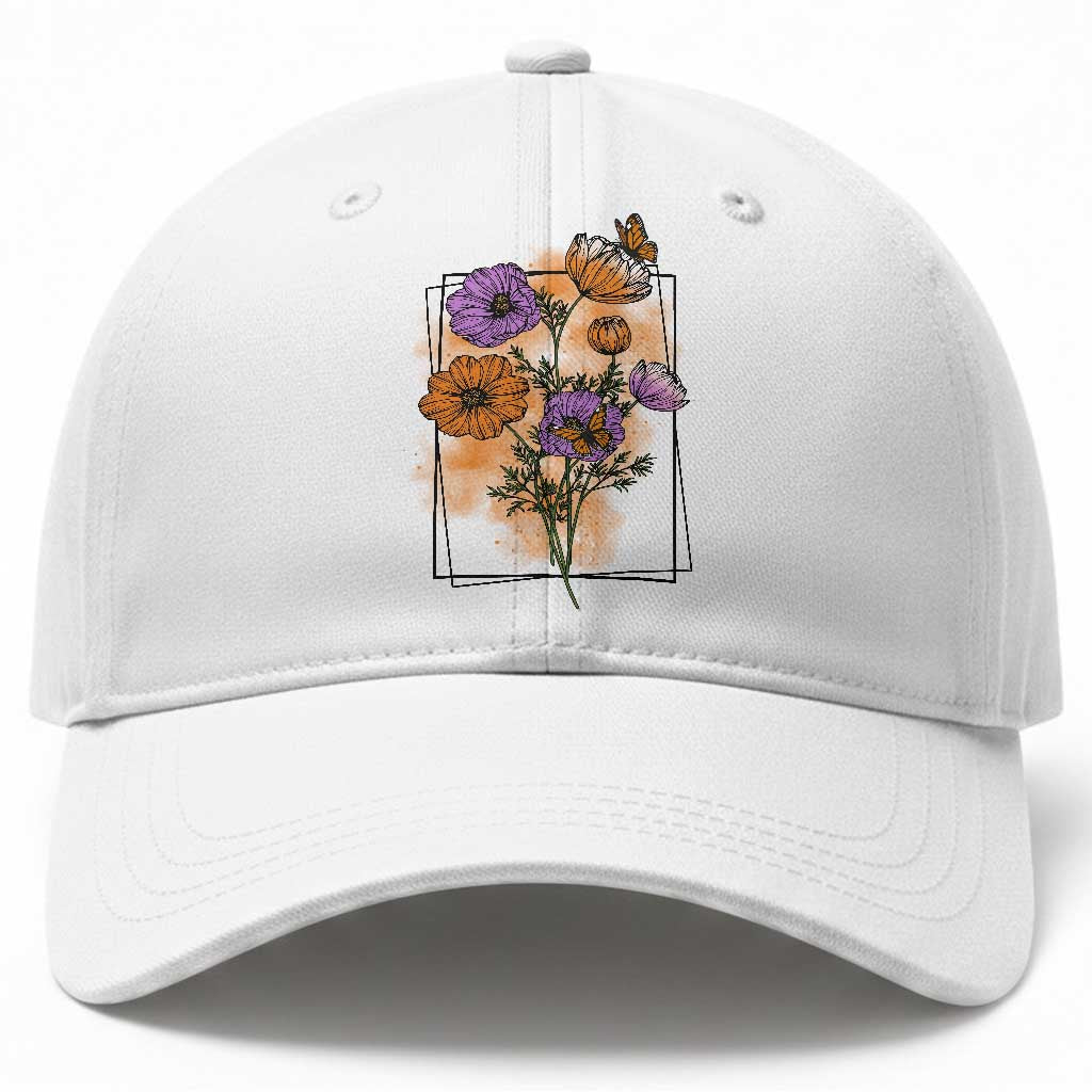 Monarch Butterfly Botanical Wildflowers Baseball Cap Vintage Watercolor Floral Nature Frame Gift TS12 Print Your Wear