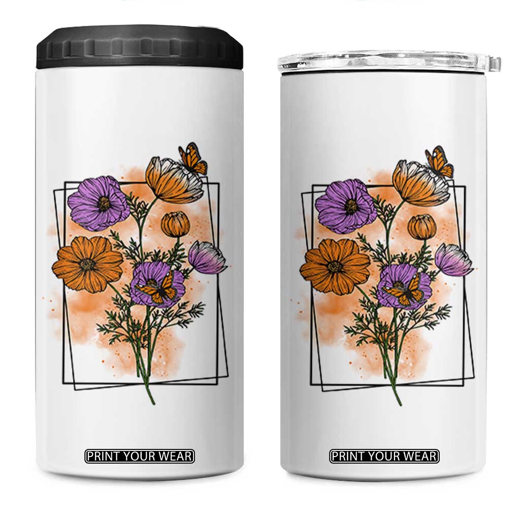 Monarch Butterfly Botanical Wildflowers 4 in 1 Can Cooler Tumbler Vintage Watercolor Floral Nature Frame Gift TS12 One Size: 16 oz White Print Your Wear