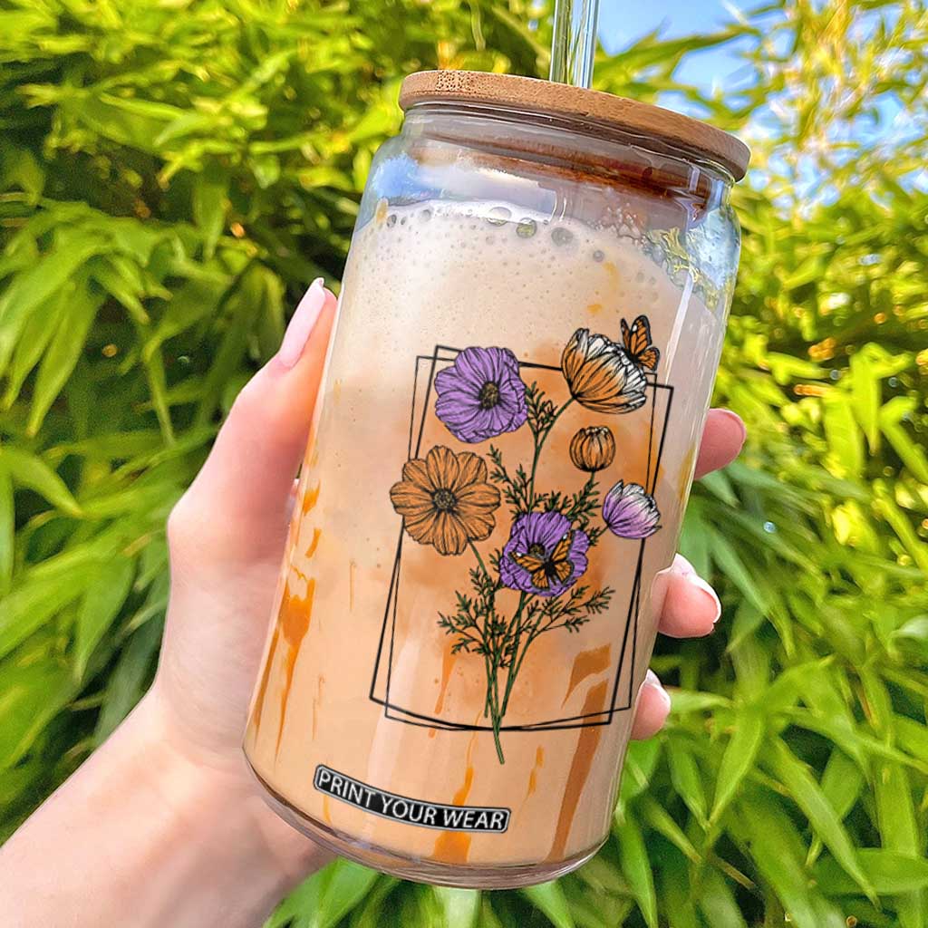 Monarch Butterfly Botanical Wildflowers Glass Can Vintage Watercolor Floral Nature Frame Gift TS12 White Print Your Wear