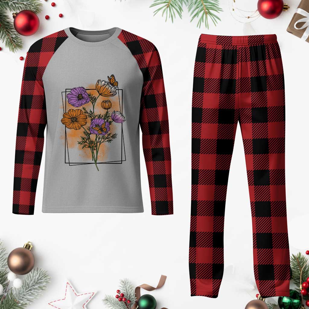 Monarch Butterfly Botanical Wildflowers Plaid Pajama Set Vintage Watercolor Floral Nature Frame Gift TS12 Buffalo Plaid Print Your Wear