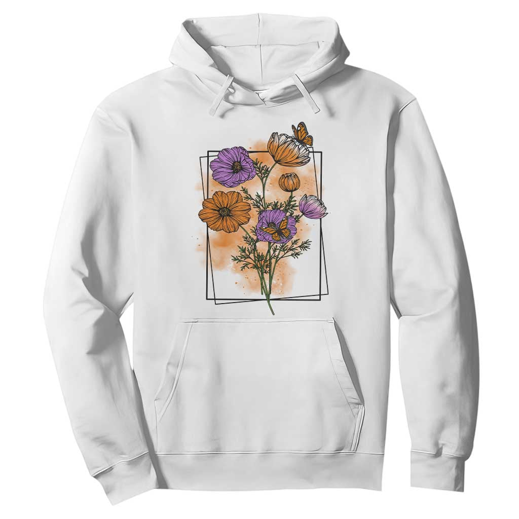 Monarch Butterfly Botanical Wildflowers Hoodie Vintage Watercolor Floral Nature Frame Gift TS12 White Print Your Wear
