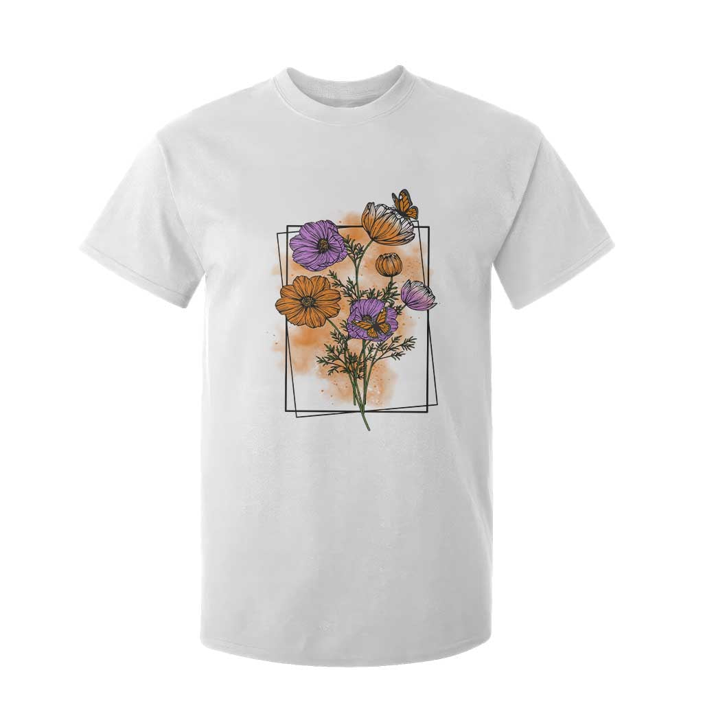 Monarch Butterfly Botanical Wildflowers T Shirt For Kid Vintage Watercolor Floral Nature Frame Gift TS12 White Print Your Wear