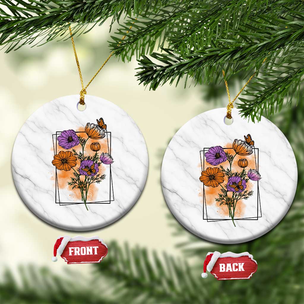 Monarch Butterfly Botanical Wildflowers Ceramic Ornament Vintage Watercolor Floral Nature Frame Gift TS12 1pc White Marble Print Your Wear