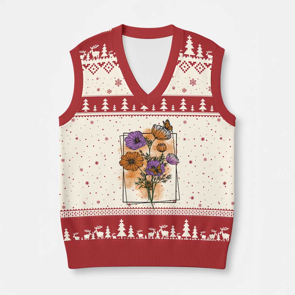 Monarch Butterfly Botanical Wildflowers V-Neck Knit Sweater Vest Vintage Watercolor Floral Nature Frame Gift TS12 Beige Red Print Your Wear