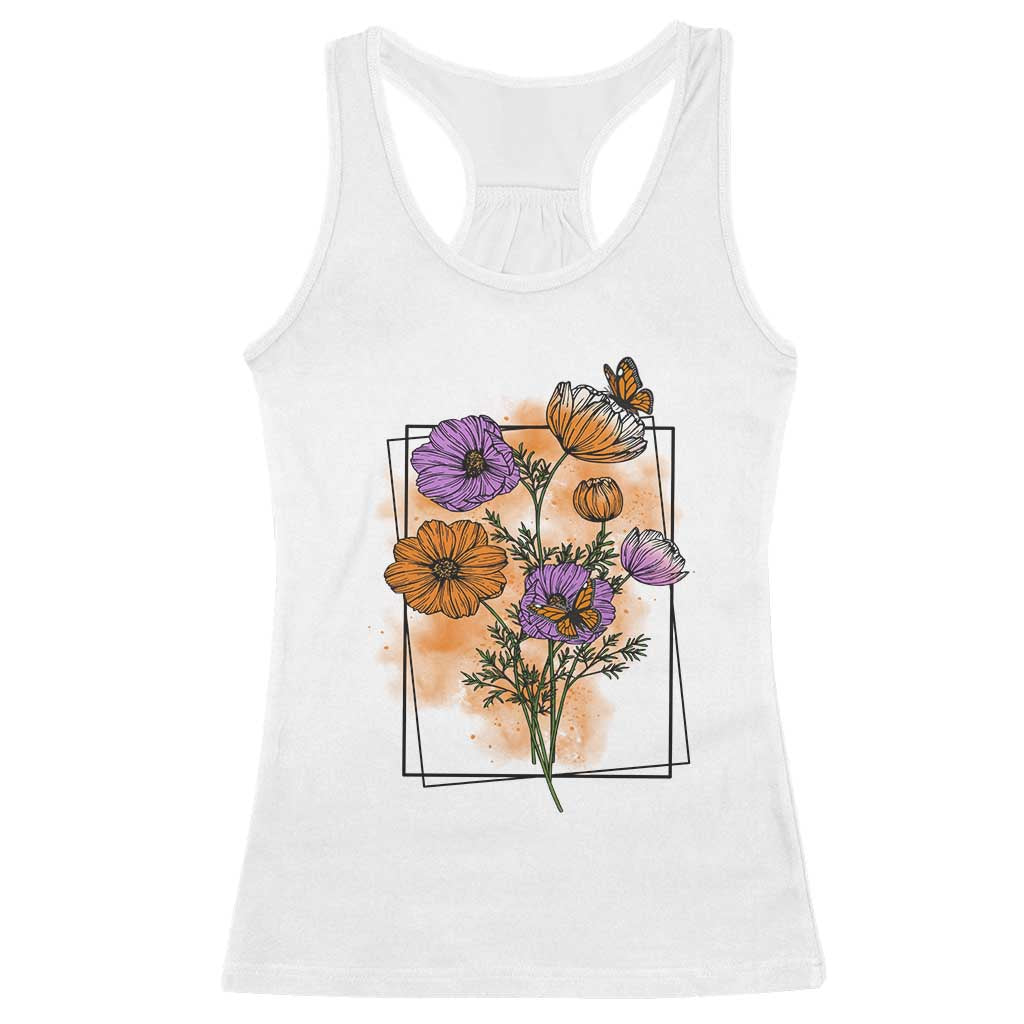 Monarch Butterfly Botanical Wildflowers Racerback Tank Top Vintage Watercolor Floral Nature Frame Gift TS12 White Print Your Wear