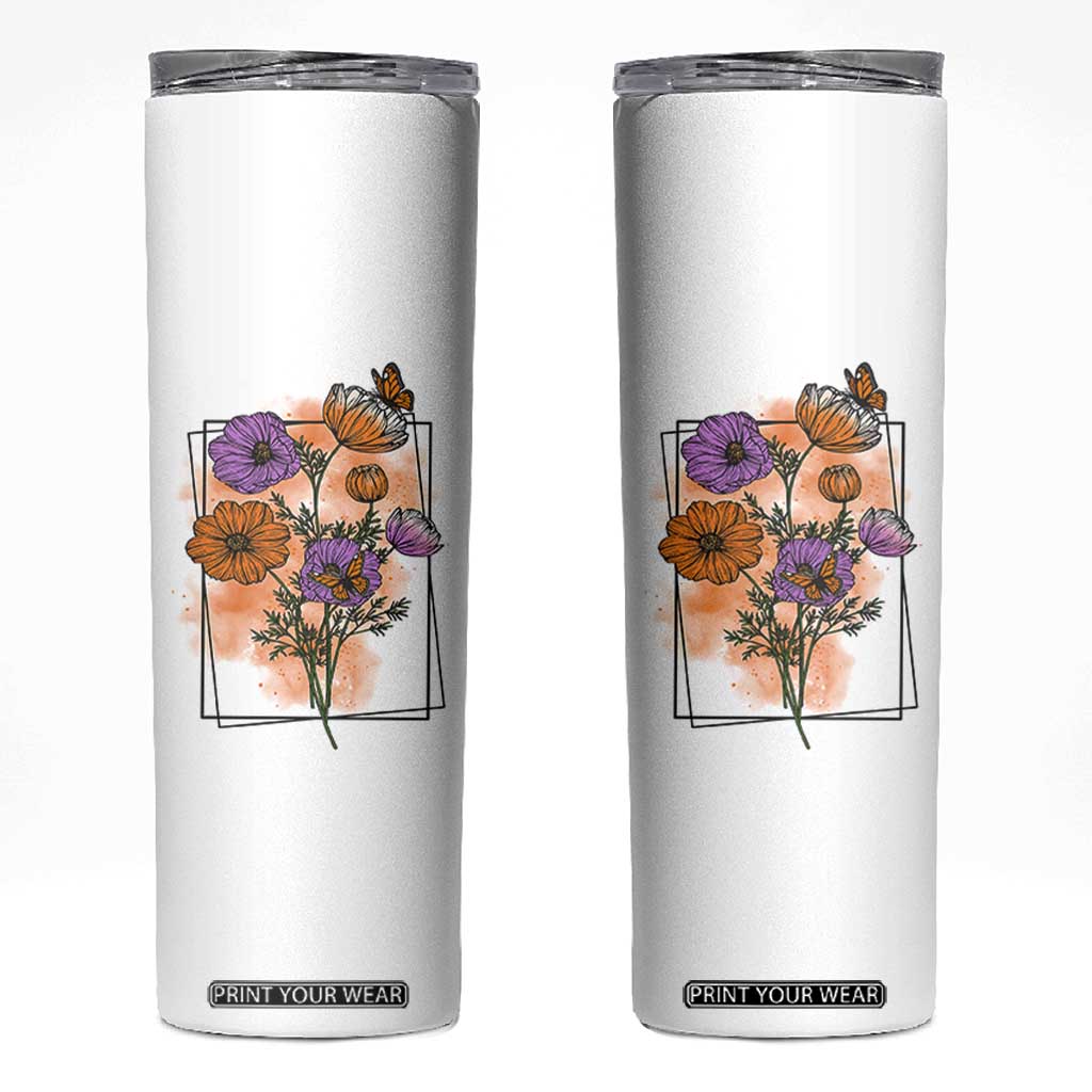 Monarch Butterfly Botanical Wildflowers Skinny Tumbler Vintage Watercolor Floral Nature Frame Gift TS12 White Print Your Wear