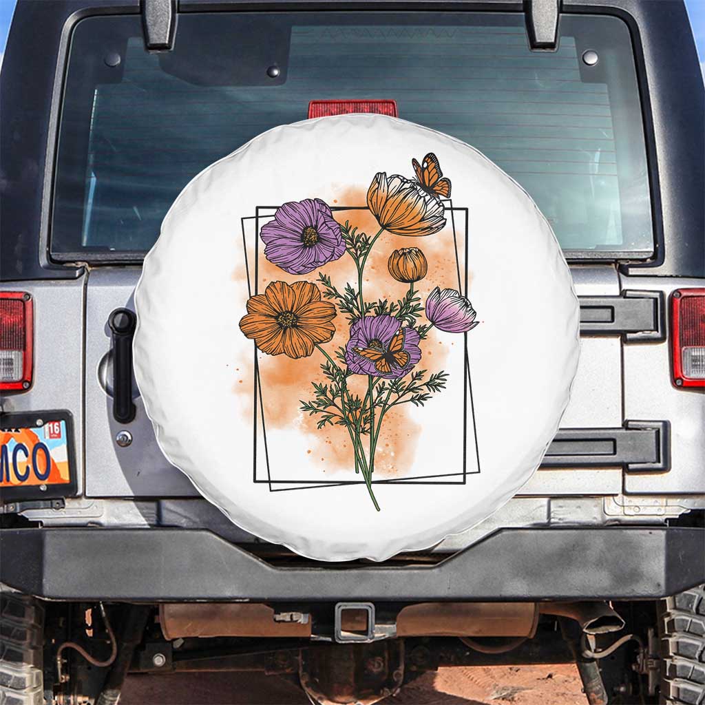 Monarch Butterfly Botanical Wildflowers Spare Tire Cover Vintage Watercolor Floral Nature Frame Gift TS12 No hole White Print Your Wear