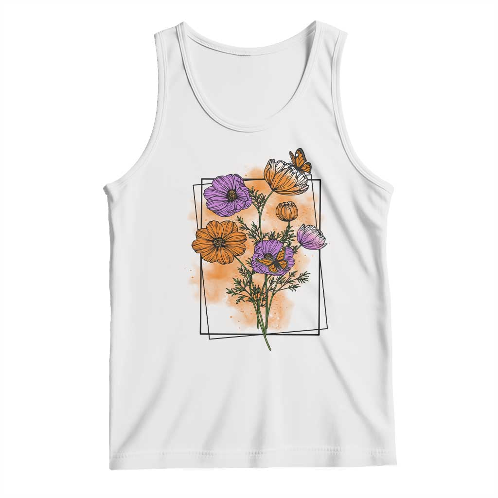 Monarch Butterfly Botanical Wildflowers Tank Top Vintage Watercolor Floral Nature Frame Gift TS12 White Print Your Wear