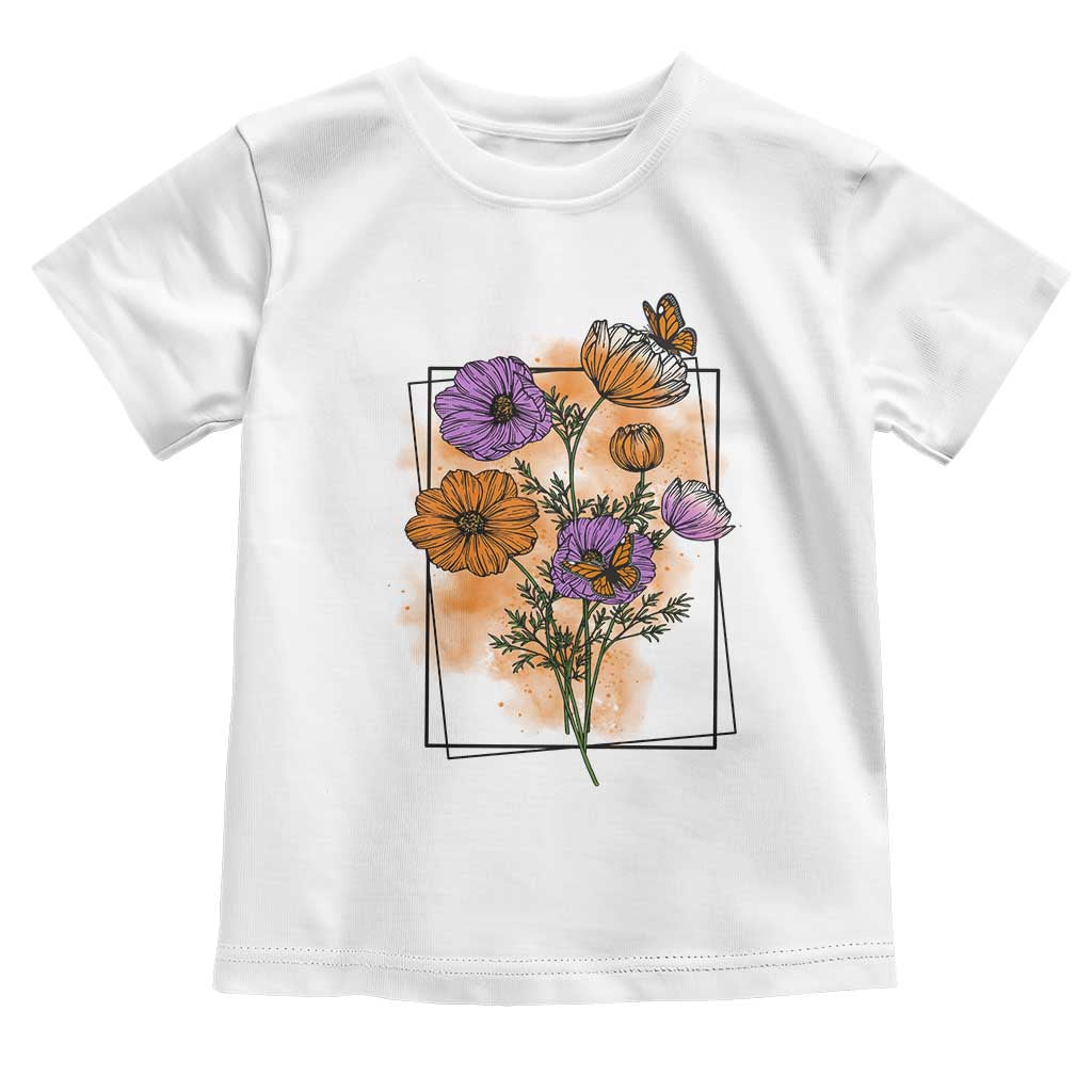 Monarch Butterfly Botanical Wildflowers Toddler T Shirt Vintage Watercolor Floral Nature Frame Gift TS12 White Print Your Wear