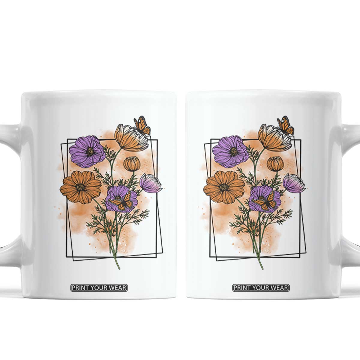 Monarch Butterfly Botanical Wildflowers Coffee Mug Vintage Watercolor Floral Nature Frame Gift TS12 White Print Your Wear