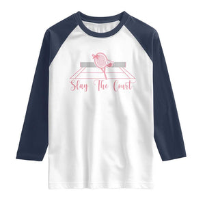 Slay The Court Tennis Girl Raglan Shirt Gift For Sport Lover TS12 White Navy Print Your Wear