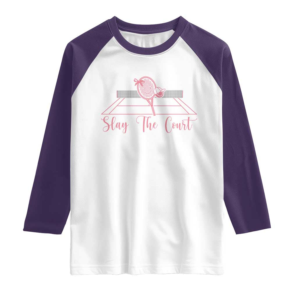 Slay The Court Tennis Girl Raglan Shirt Gift For Sport Lover TS12 White Purple Print Your Wear
