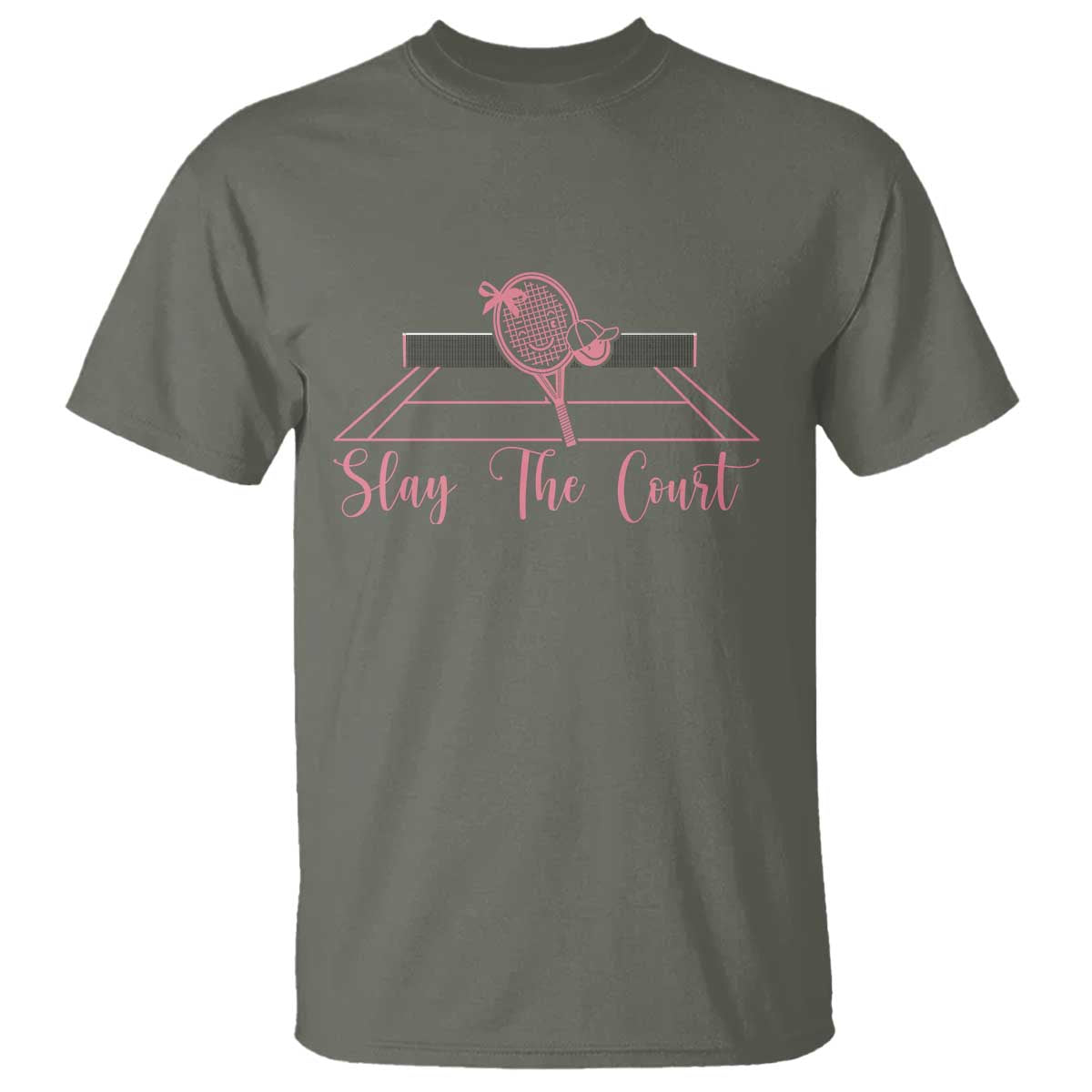 Slay The Court Tennis Girl T Shirt Gift For Sport Lover TS12 Military Green Print Your Wear