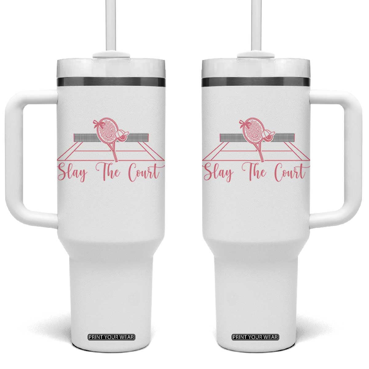 Slay The Court Tennis Girl Tumbler With Handle Gift For Sport Lover TS12 One Size: 40 oz White Print Your Wear