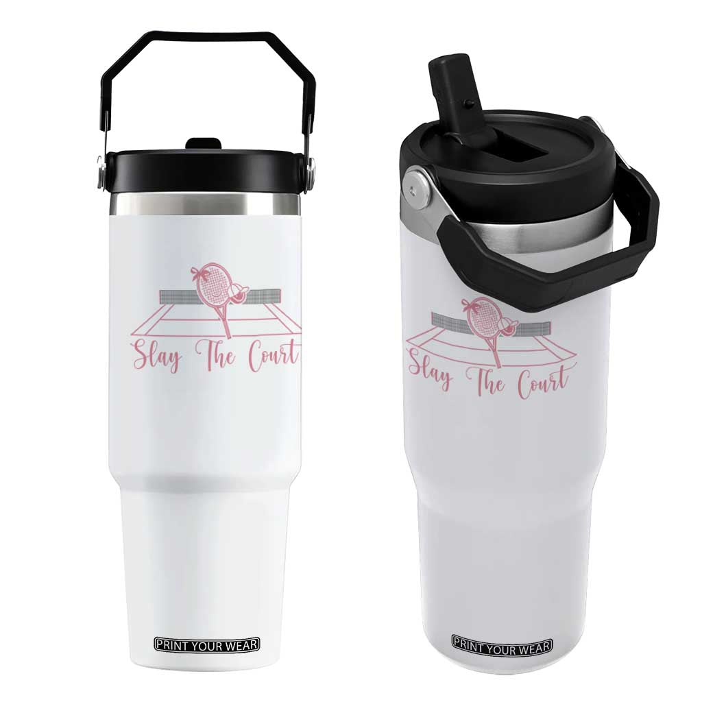 Slay The Court Tennis Girl Flip Straw Tumbler Gift For Sport Lover TS12 One Size: 30 oz White Print Your Wear
