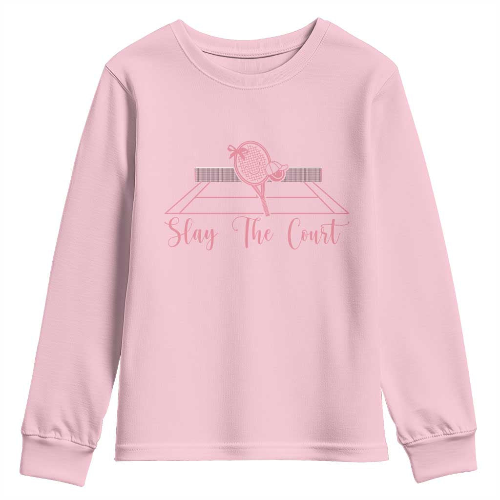 Slay The Court Tennis Girl Youth Sweatshirt Gift For Sport Lover TS12 Light Pink Print Your Wear
